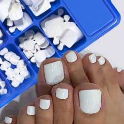 100Pcs White Short Square Flase Toenails Summer Press On Toes Full Cover Tips Pure Color Acrylic Artificial Wearable Toenails*8K