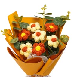 Crochet Flower Bouquet Mother Day Gift Versatile Floral Arrangements Hand Woven Bouquet for Desktop Party Wedding Home Gift
