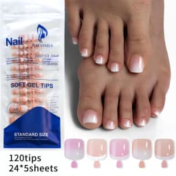 120Tips/bag French Nude Pink Press On Toe Nail Full Cover White Edge Design Acrylic False Toenail Tips Summer Toe Nail Art Decor