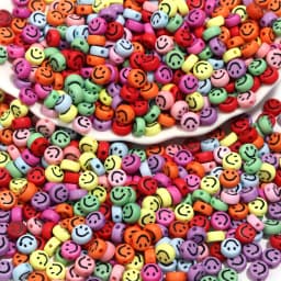 100pcs 7x3.5mm Mixed Happy Spacer Beads Happy Face Acrylic Beads For Jewelry Making Diy Bracelet Necklace Keychain Accessories