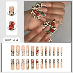 24 Pieces of Ultra Long Coffin Shaped Press on Nails French&Gradient&Flower Pattern 3D Butterfly Dot Diamond Glossy Fake Nails
