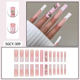24 Pieces of Ultra Long Coffin Shaped Press on Nails French&Gradient&Flower Pattern 3D Butterfly Dot Diamond Glossy Fake Nails