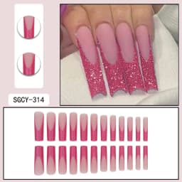 24 Pieces of Ultra Long Coffin Shaped Press on Nails French&Gradient&Flower Pattern 3D Butterfly Dot Diamond Glossy Fake Nails