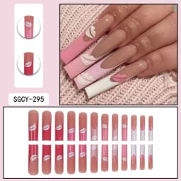 24 Pieces of Ultra Long Coffin Shaped Press on Nails French&Gradient&Flower Pattern 3D Butterfly Dot Diamond Glossy Fake Nails