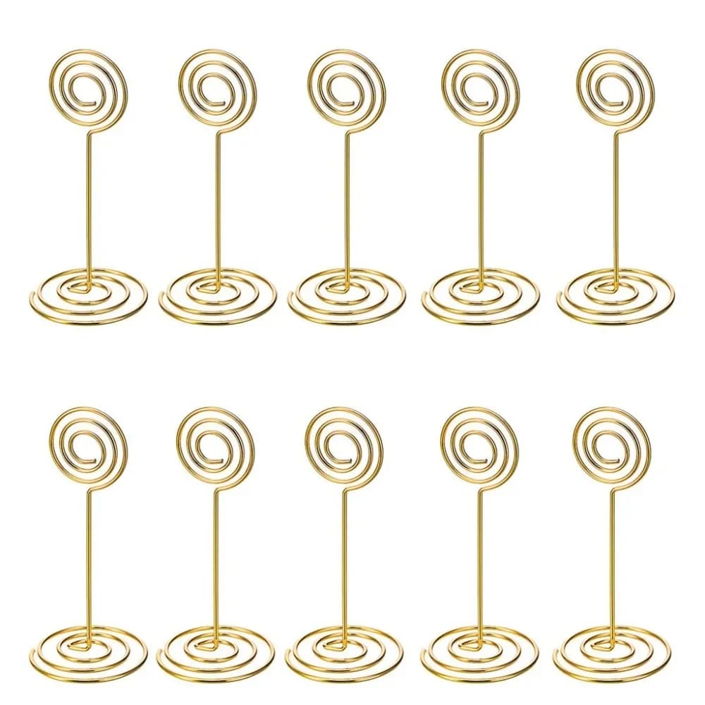10pcs Gold Swirl Wedding Table Number Name Place Cards Holders Stands Note Menu Clip for Wedding Party Event Banquet Decorations