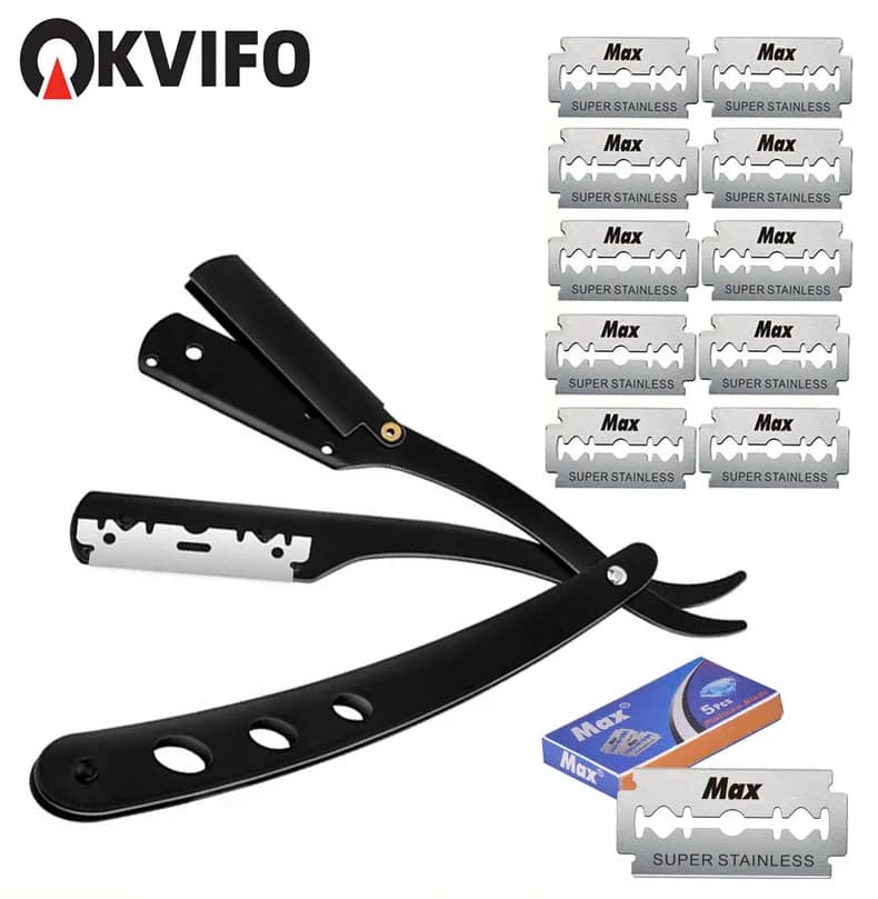 ( 1 Holder or 10/20 Blades )Straight shaver arm, men's folding manual shaver, men's shaver, razor sharp blade barber shop razor
