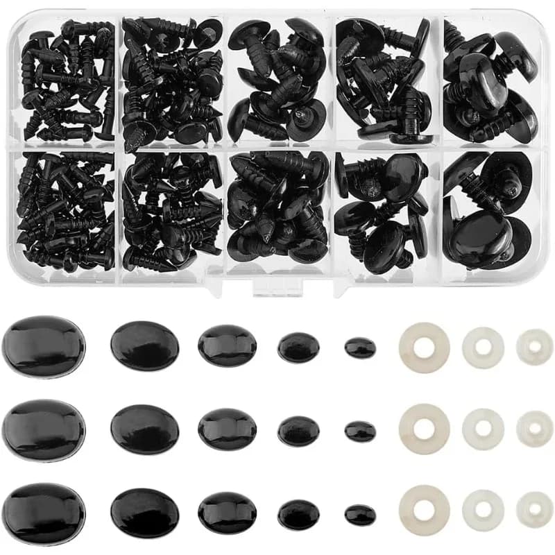 1 Box Safety Eyes and Noses Plastic Craft Doll Eyes with Washers Oval Plastic Bear Eyes and Noses for Stuffed Animals
