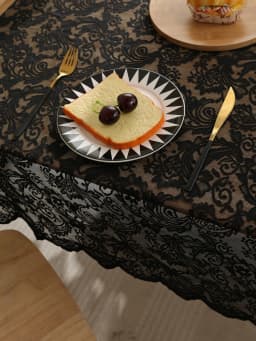 Black French Lace Tablecloth With Phoenix Tail Pattern For Living Room And Dining Table Decoration