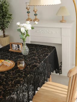 Black French Lace Tablecloth With Phoenix Tail Pattern For Living Room And Dining Table Decoration