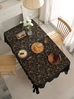 Black French Lace Tablecloth With Phoenix Tail Pattern For Living Room And Dining Table Decoration