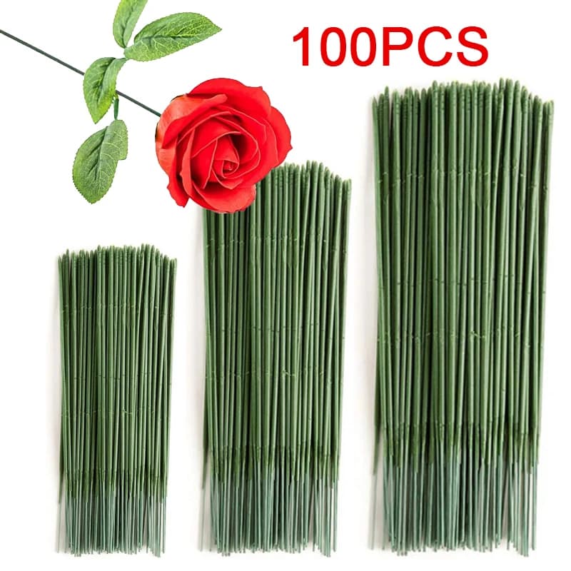 100 PCS Artificial Flower Stem Plastic Flower Stem Hydrangea Rose Flower Head Stick Rod For DIY Wedding Decor Craft Accessory