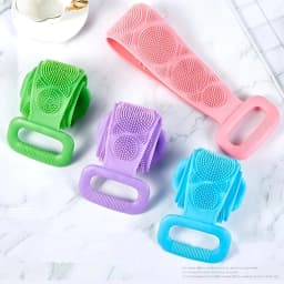 Silicone Body Scrubber Bath Brush, Exfoliating Shower Brush Bath Belt With Extra Long Strip And Handle For Easy Back Exfoliating