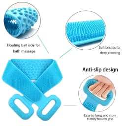 Silicone Body Scrubber Bath Brush, Exfoliating Shower Brush Bath Belt With Extra Long Strip And Handle For Easy Back Exfoliating