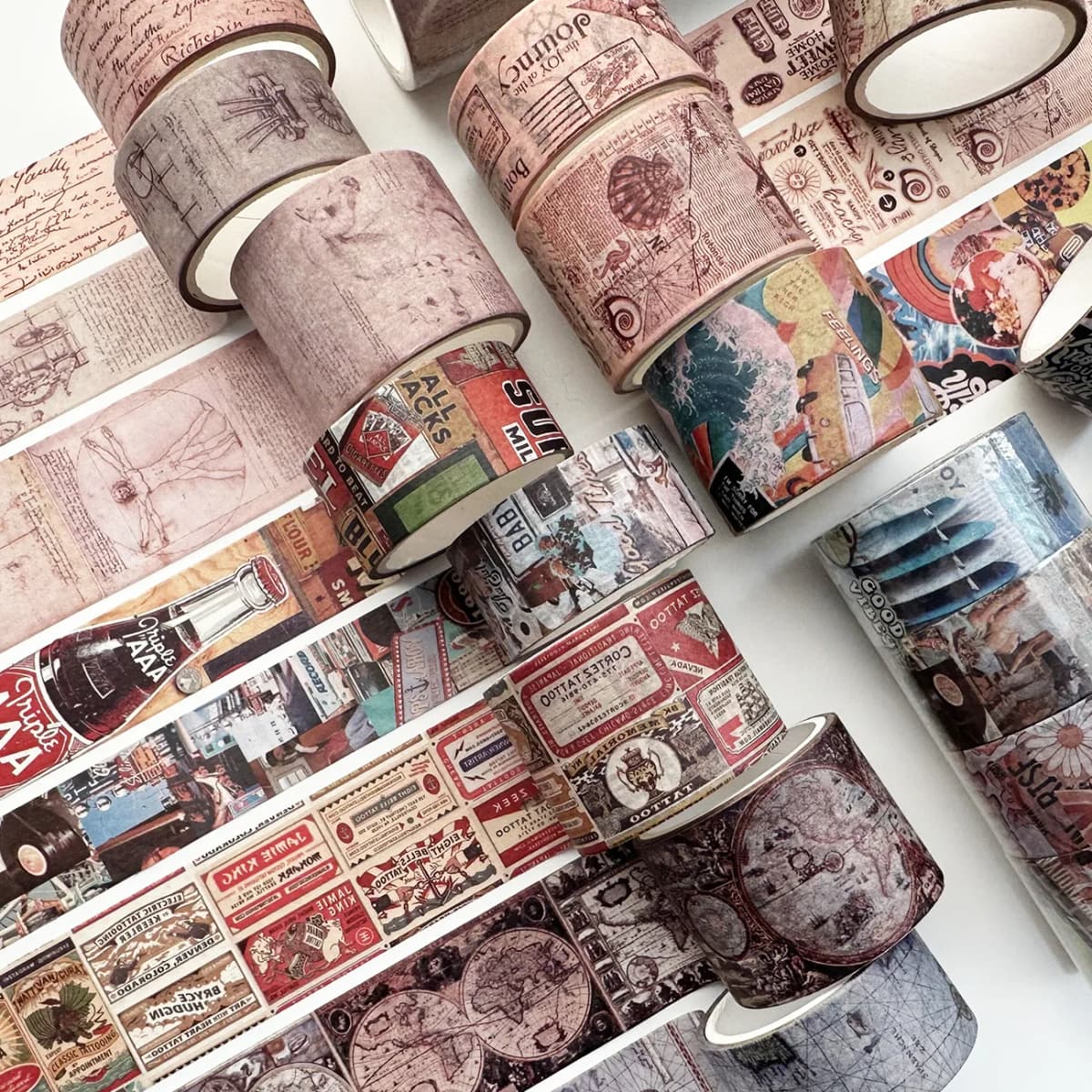 4Pcs Retro Washi Tapes Scrapbooking Map Decorative Adhesive Tape Stationery Basic Masking Tape Journal Supplies Washi Tape Set