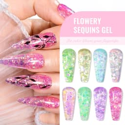 7ml Flowery Glitter Sequins Gel Nail Polish Shiny Sparkling Color Semi Permanant Soak Off Manicure Nail Art Varnish