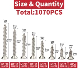 1070pcs Self Tapping Screw Assortment Kit M2 Wood Thread Nail Screw Sets Tapping Screw Assortment Kit Lock Nut Wood Thread Nail
