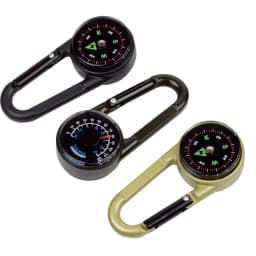 ZHUOHUA 1Pc Compass Thermometer Carabiner 3 in 1 Mini Compass Carabiner Clip Outdoor Hiking Survival Key Ring Double Sided Metal