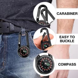 ZHUOHUA 1Pc Compass Thermometer Carabiner 3 in 1 Mini Compass Carabiner Clip Outdoor Hiking Survival Key Ring Double Sided Metal