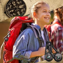 ZHUOHUA 1Pc Compass Thermometer Carabiner 3 in 1 Mini Compass Carabiner Clip Outdoor Hiking Survival Key Ring Double Sided Metal