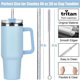 10 Pack Replacement Straws for Stanley 40 oz 30 oz Tumbler 12 in Long Reusable Plastic Glitter Plus 2 Cleaning Brush for Straw