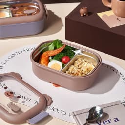 Cartoon Bear Pattern Stainless Steel Lunch Box Student School Office Healthy Food Storage Containers Portable Grids Bento Box