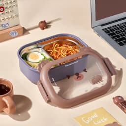 Cartoon Bear Pattern Stainless Steel Lunch Box Student School Office Healthy Food Storage Containers Portable Grids Bento Box