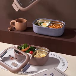 Cartoon Bear Pattern Stainless Steel Lunch Box Student School Office Healthy Food Storage Containers Portable Grids Bento Box