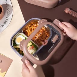 Cartoon Bear Pattern Stainless Steel Lunch Box Student School Office Healthy Food Storage Containers Portable Grids Bento Box