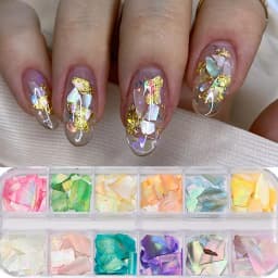 12Grids Nail Art Aurora Abalone Shell Flakes 3D Irregular Sea Shell Slices Nail Charms 1pcs Holographic Shell Sequins Nail Parts