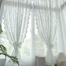 French White Vintage Warp Knitted Lace Beaded Gauze Curtains in the Living Room, Bedroom Bay Window Partition, Wave Lace, Korean