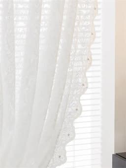 French White Vintage Warp Knitted Lace Beaded Gauze Curtains in the Living Room, Bedroom Bay Window Partition, Wave Lace, Korean