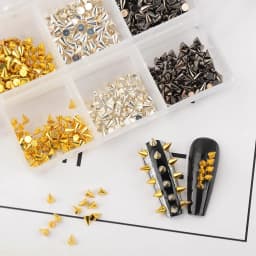 300Pcs/Box Nail Art Punk Charms Cone Metalic Spike Studs Sliver Black Gold Nail Art Tiny Stick Alloy Rivet Studs Decoration DIY