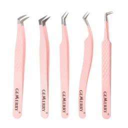 GEMERRY 1 PC Eyelash Tweezers With Fiber Tips Pink Professional Steel High Precision for Volume Fans Lashes Extensions Makeup
