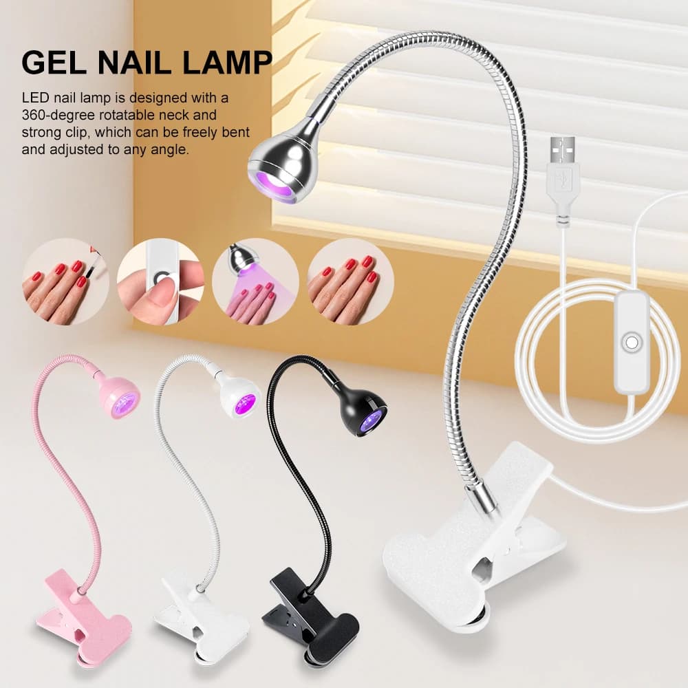 UV LED Light for Nails Polish Drying Lamp 360 Flexible Clip-on Desk Clip Mini USB Portable Nail Dryer Manicure Salon Tools