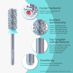 HYTOOS 4XC Carbide Acrylic Nail Drill Bits Chrome Crystal Top Large Barrel Nail Bit Remove Hard Gel Nail Tech Tool