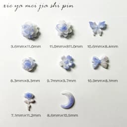 50pcs New Blue Series Nail Accessories Elegant Night Glow Flower Moon Butterfly Nail Charms Jewelry Mixed DIY Cute Nail Art Deco