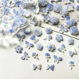 50pcs New Blue Series Nail Accessories Elegant Night Glow Flower Moon Butterfly Nail Charms Jewelry Mixed DIY Cute Nail Art Deco