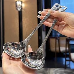 Stainless Steel Soup Ladle Deep Large Capacity Mirror Polished Serving Spoon for Ramen Rice Soup, Solid & Slotted Bowl