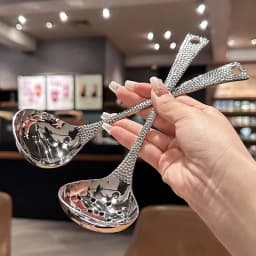 Stainless Steel Soup Ladle Deep Large Capacity Mirror Polished Serving Spoon for Ramen Rice Soup, Solid & Slotted Bowl