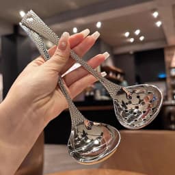 Stainless Steel Soup Ladle Deep Large Capacity Mirror Polished Serving Spoon for Ramen Rice Soup, Solid & Slotted Bowl
