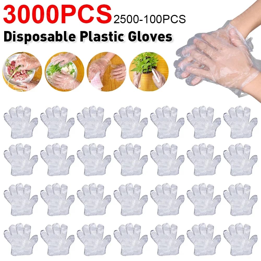 3000-100pcs Disposable Gloves Plastic Gloves Transparent Kitchen Bathroom Cleaning Gloves For DIY Cooking Kitchen Accessories