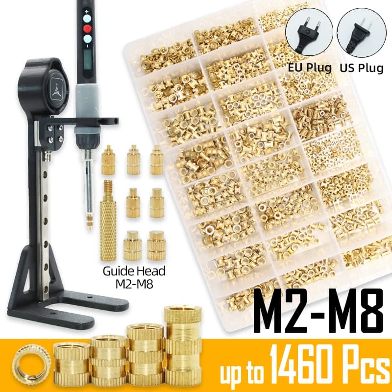 Heat Set Insert Press Tool Electric Soldering Iron Tip M2 M3 M4 M5 M6 M8 Thread Brass Inserts Nut Embedded Kit for 3d Printing