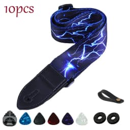 10pcs Guitar Strap for Electric Bass and Acoustic Guitars Include 5 Guitar Picks and 1 Hold and 2 Washers, Gift for Guitarists