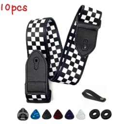 10pcs Guitar Strap for Electric Bass and Acoustic Guitars Include 5 Guitar Picks and 1 Hold and 2 Washers, Gift for Guitarists