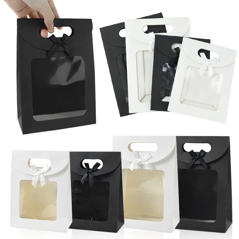 10/20pcs Kraft Paper Gift Box with Clear Window Wedding Favors Birthday Party Candy Snack Biscuit Packaging Bag Christmas Gift