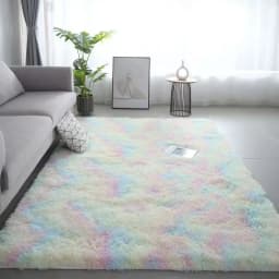 VIKAMA 1PC Silk Wool Rugs Children's Room Living Room Bedroom Tie-Dye Non-Slip Washable Machine Washable Carpet Mats