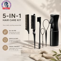 4-Piece Hair Styling Comb Set - Includes Rat Tail Edge Brush & Smooth Black Brush Barber Styling Tools for All Hair Types