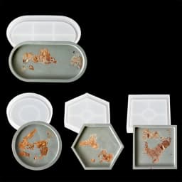 4pcs/Set Storage Tray Coaster Silicone Mold, Oval, Circular, Hexagonal Tray Silicone Mold, Used For Resin Gypsum Casting