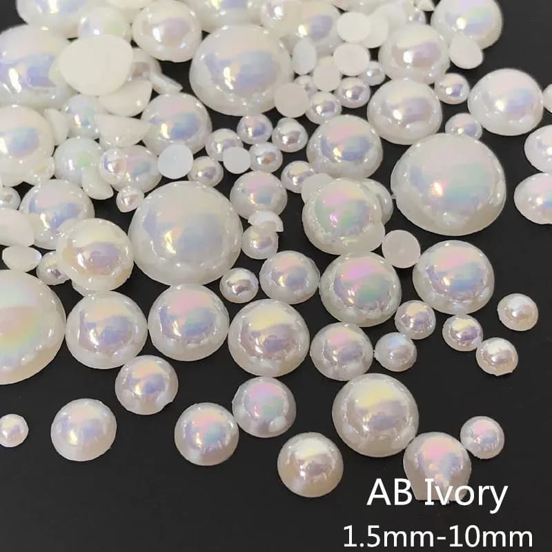 AB Ivory Half Pearl Mixed Size from 1.5mm To 10mm DIY Craft ABS Resin Flatback Half round imitation pearls For Phone Decoration