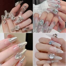 6 Grids Transparent Crystal Nail Pile Diamond Luxury Heart Square Nail Art Rhinestones Gems Sparkle Glass Nail Stones DIY Charms